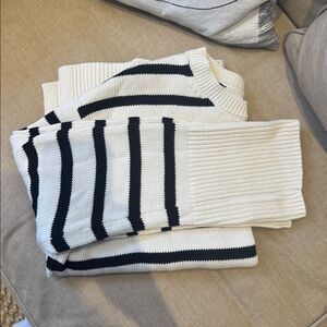 GAP Cream and Black Striped Crewneck Sweater